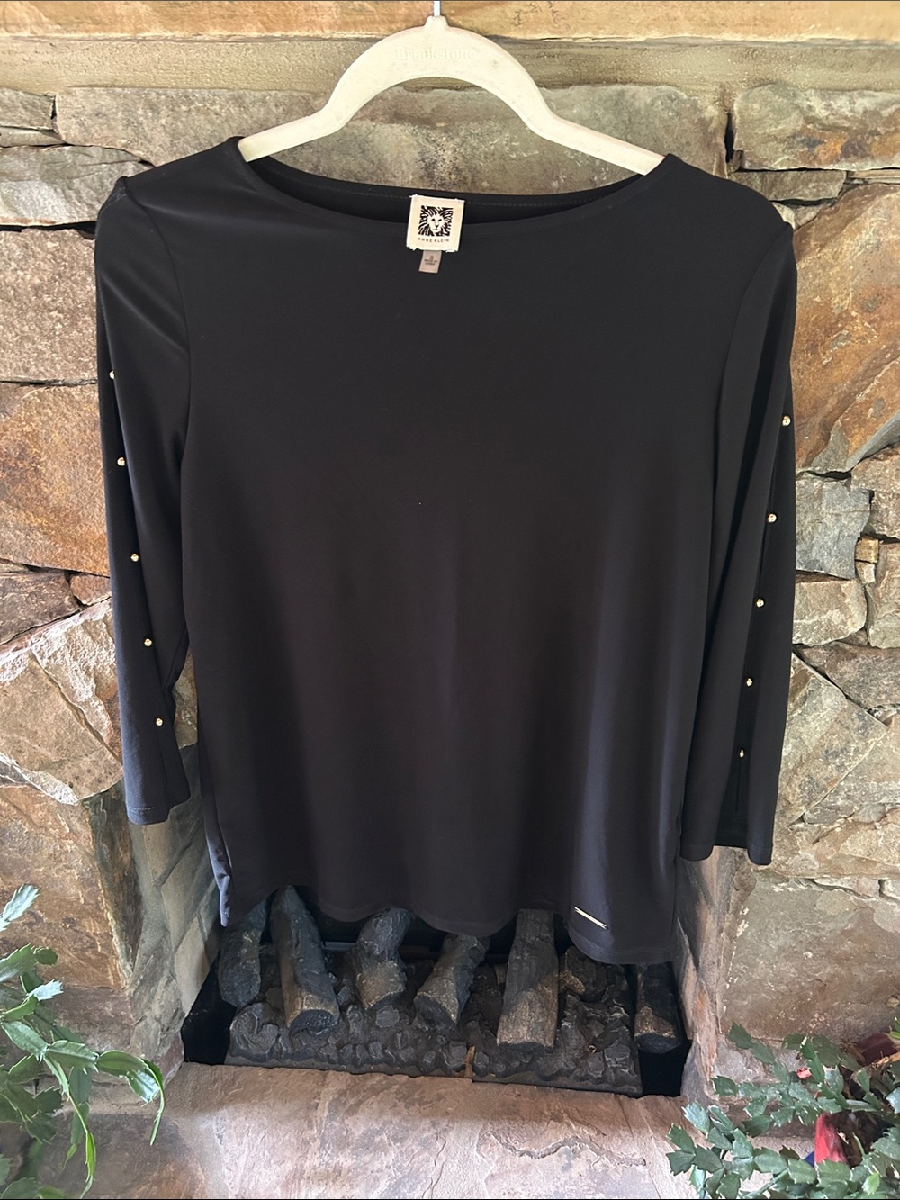 Anne Klein Black Long Sleeve Top with Gold Accent Buttons; Size Small; Like New!